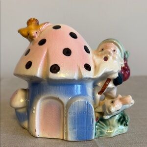 Mid Century Florart Polka Dot Mushroom Planter Ceramic Blue Multi